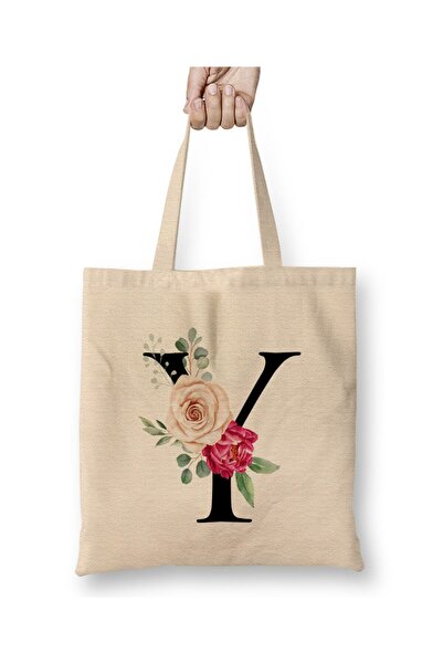 Toyaso Letter Y White Cloth Bag Long Handle Shopping Bag Beach Bag