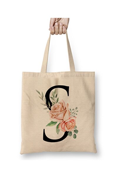 Toyaso Letter S White Cloth Bag Long Handle Shopping Bag Beach Bag