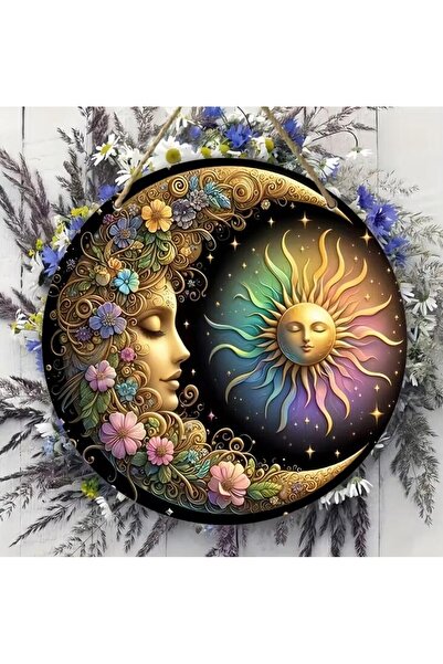 HELLOYOUNG 20X20cm TYA39877-20x20cm Sun and Moon Metal Wall Art - Dual-Tone C...