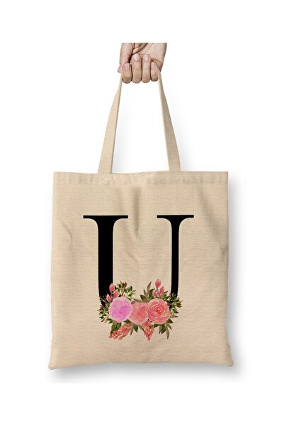 Toyaso Γράμμα U Λευκή υφασμάτινη τσάντα με μακριά λαβή Τσάντα αγορών Τσάντα π...