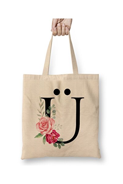Toyaso Letter U White Cloth Bag Long Handle Shopping Bag Beach Bag