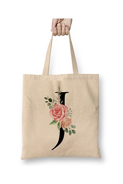 Toyaso Letter J White Cloth Bag Long Handle Shopping Bag Beach Bag