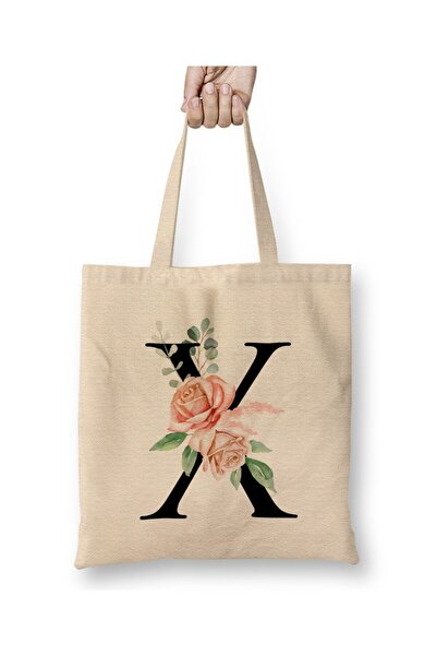 Toyaso Letter X White Cloth Bag Long Handle Shopping Bag Beach Bag
