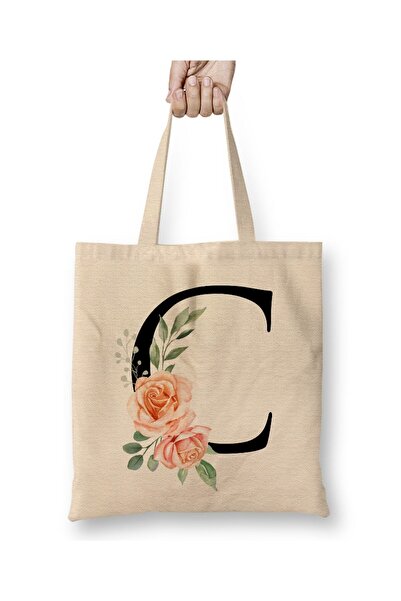 Toyaso Letter C White Cloth Bag Long Handle Shopping Bag Beach Bag