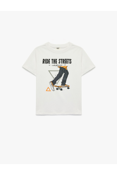 Koton Skateboard Printed Short Sleeve Crew Neck Cotton T-Shirt