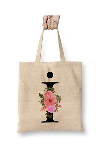 Toyaso Letter I White Cloth Bag Long Handle Shopping Bag Beach Bag