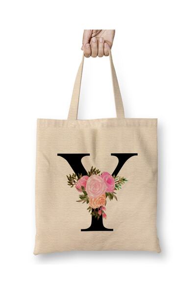 Toyaso Letter Y White Cloth Bag Long Handle Shopping Bag Beach Bag
