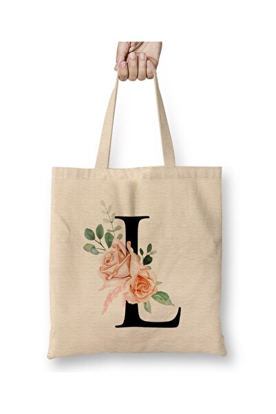 Toyaso Γράμμα L Λευκή υφασμάτινη τσάντα με μακριά λαβή Τσάντα αγορών Τσάντα π...