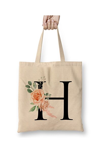 Toyaso Letter H White Cloth Bag Long Handle Shopping Bag Beach Bag