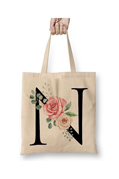 Toyaso Γράμμα Ν Λευκή υφασμάτινη τσάντα με μακριά λαβή Τσάντα αγορών Τσάντα π...