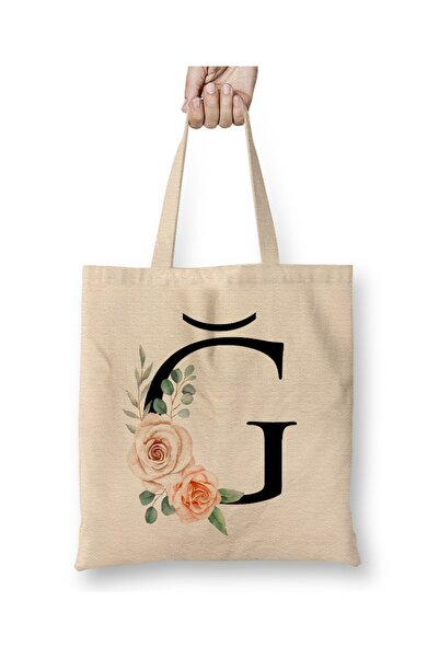 Toyaso Letter I White Cloth Bag Long Handle Shopping Bag Beach Bag