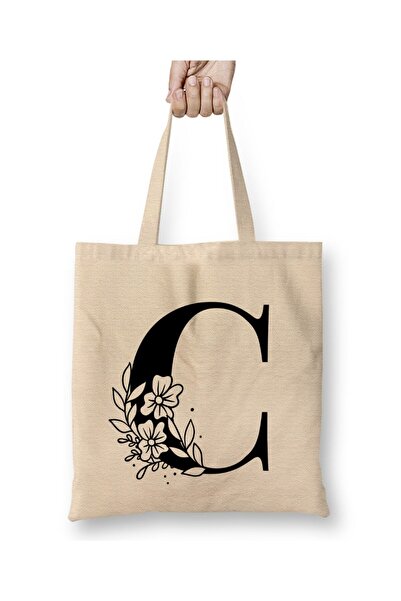 Toyaso Letter C White Cloth Bag Long Handle Shopping Bag Beach Bag