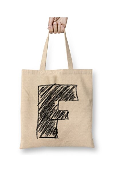 Toyaso Letter F White Cloth Bag Long Handle Shopping Bag Beach Bag