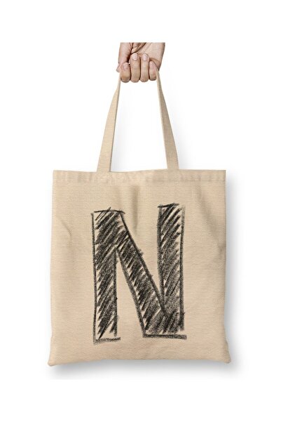 Toyaso Letter N White Cloth Bag Long Handle Shopping Bag Beach Bag