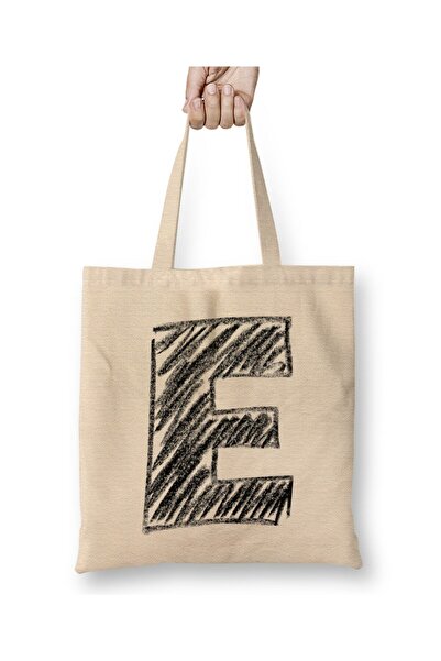 Toyaso Letter E White Cloth Bag Long Handle Shopping Bag Beach Bag