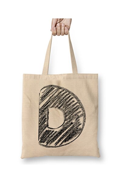 Toyaso Letter D White Cloth Bag Long Handle Shopping Bag Beach Bag