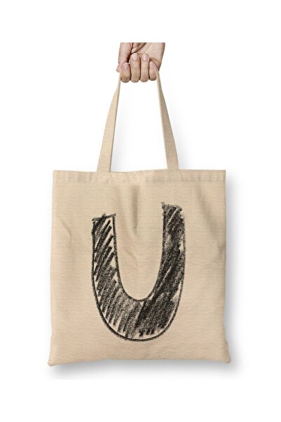 Toyaso Letter U White Cloth Bag Long Handle Shopping Bag Beach Bag