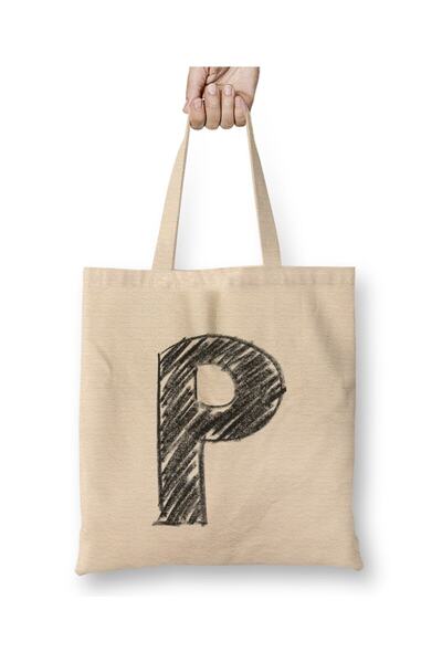 Toyaso Letter P White Cloth Bag Long Handle Shopping Bag Beach Bag