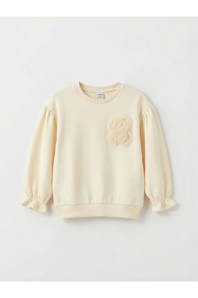 LC Waikiki LCW Kids guler rotund Swea pentru fete cu aplicații florale tricou