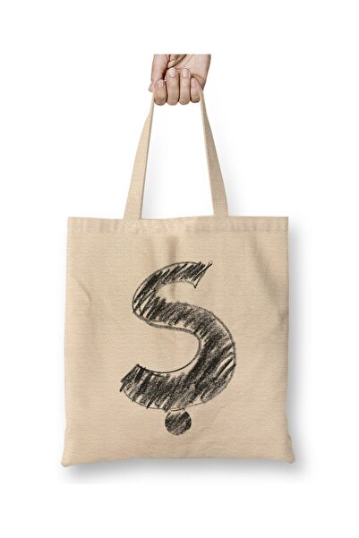 Toyaso Letter S White Cloth Bag Long Handle Shopping Bag Beach Bag