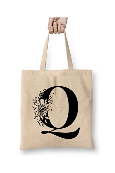 Toyaso Letter Q White Cloth Bag Long Handle Shopping Bag Beach Bag