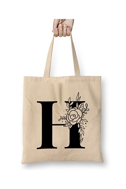 Toyaso Letter H White Cloth Bag Long Handle Shopping Bag Beach Bag