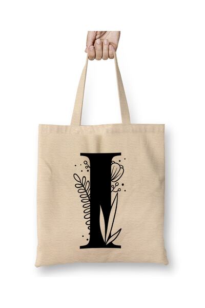 Toyaso Letter I White Cloth Bag Long Handle Shopping Bag Beach Bag