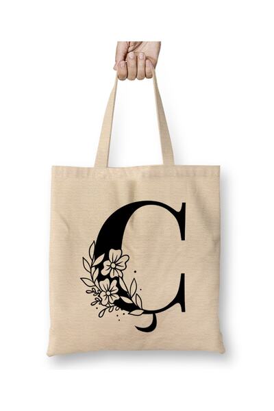 Toyaso Letter C White Cloth Bag Long Handle Shopping Bag Beach Bag