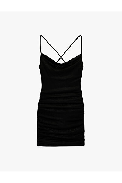 Koton Çapraz Sırt Askılı Simli Bodycon Mini Abiye Elbise