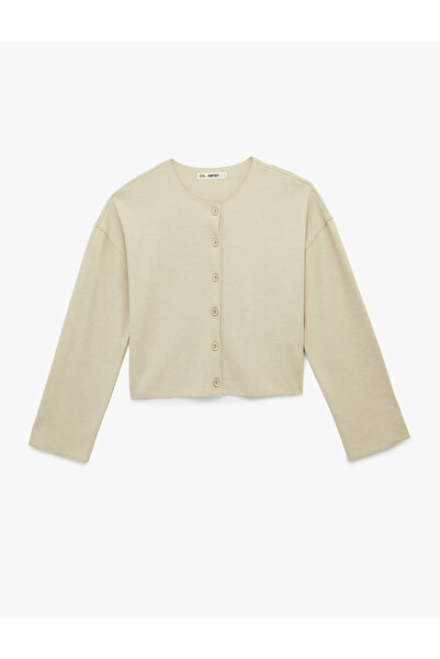Koton Long Sleeve Crew Neck Buttoned Knitwear Cardigan