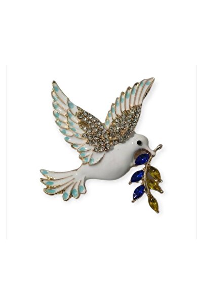 ESJ Kristal Zirkon Taş Zeytin Dalı Taşıyan Barış Güvercini Kadın Broş Ebat: 4...