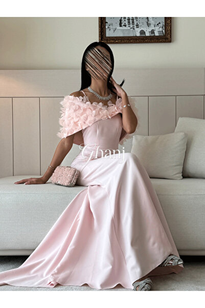 Ghanj Fashion فستان وردي كريب