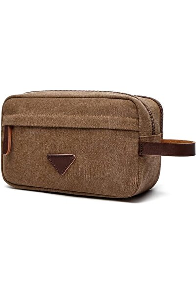 iCozzier Men's Toiletry Wash Bag Leather and Canvas Travel Toiletry Makeup Co...