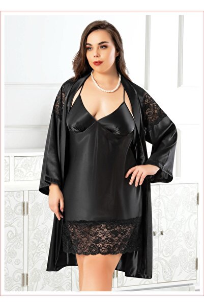 Dynamic Saten Dantelli 2'Lİ Sabahlık Gecelik Takımı6000