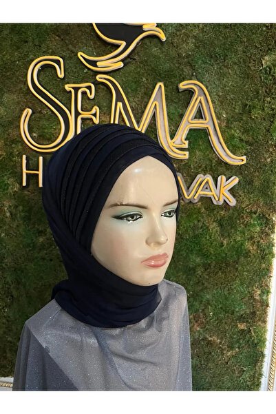 semahazırduvak Simli lacivert alından hazır türban hazır şal abiye şal