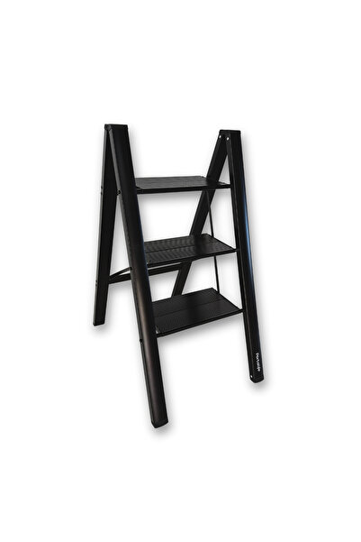 Portalife 3 Basamak Şık Alüminyum Siyah Merdiven- Alüminyum - Geniş Basamaklı...