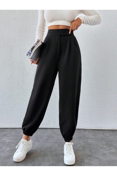 DUUE FASHİON Γυναικείο υφασμάτινο παντελόνι με ελαστικό τελείωμα στα μπατζάκια