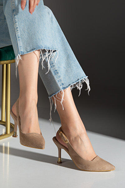 HVZ Exclusive Pantofi cu toc pentru femei din piele intoarsa de nurca (8 cm) ...