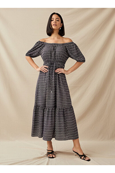 FAV Cassie Printed Off Shoulder Women Dress with Tie-Ups