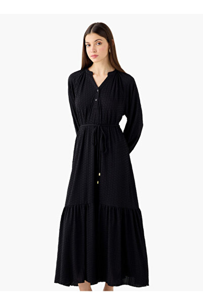 FAV Textured Maxi Women Dress with Tie-Up Detail