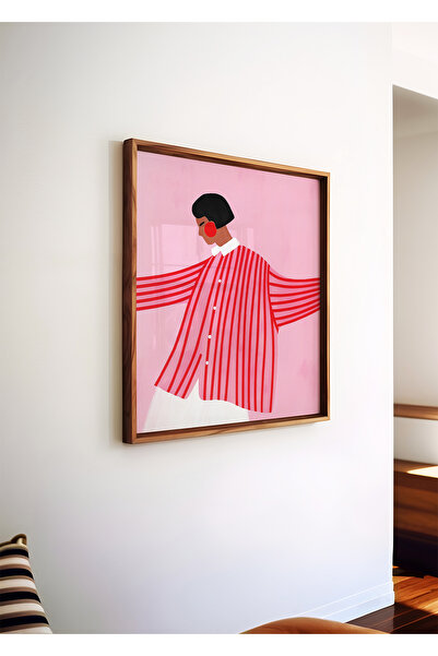 ARTHOUSECOLLECTIVE Red Striped Woman Figure - Square Poster Collection - Unfr...