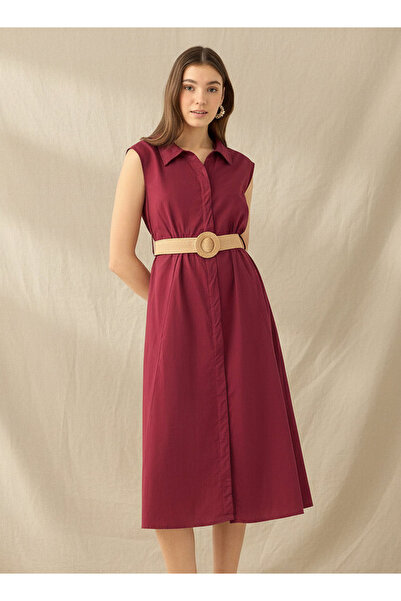 FAV Shirt Midi Length Cotton Dress with Belt