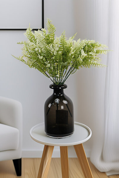 Yapay Çiçek Deposu Artificial Plant 5-Branch Liva Plant Bunch 40 cm Green-Cream