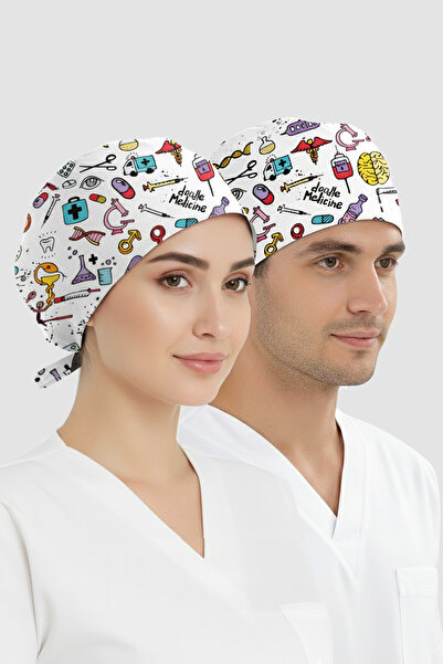 ÇİZGİ MEDİKAL Bilimsel Desenli Bone (Cotton Likra Kumaş)