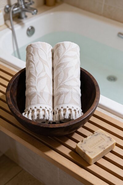 Comfort Craft 2-Piece Leaf Bath Towel - 90X145 Cm, 350 Gr, 100% Cotton