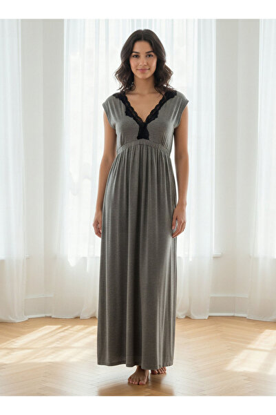 Aadaraya Night Gown Short Sleeves Lace Trim