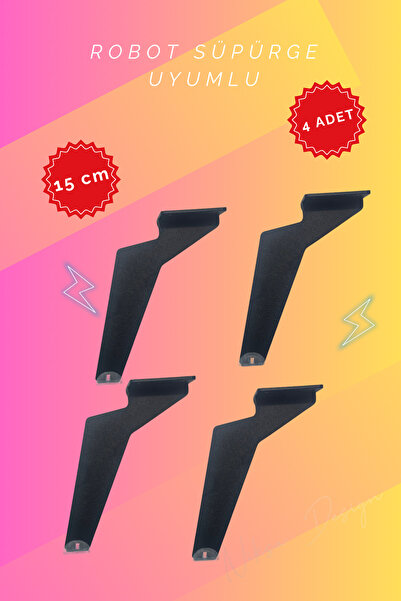 NİKSA METAL Tabanca Ayak Siyah 15cm-4lü Set-(Robot Süpürgeye Uygun)-Modern Me...