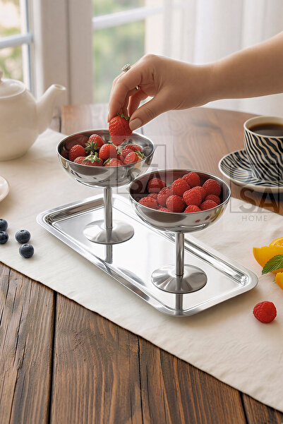 ÖzSa Home 3 Parça Dondurmalık Sunum Seti Ayaklı Dondurma Tatlı Kasesi Tepsi S...