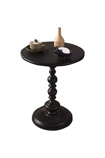 Mtanvxay طاولة جانبية دائرية سوداء معدنية بتصميم أعمدة رومانية عتيقة، مناسبة ...