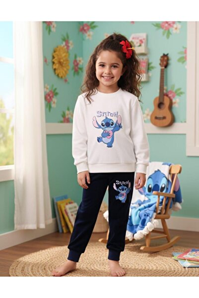 kidello Ecru Velvet Girls' Tracksuit Set Blue Koala Printed 3-4 and 7-8 Years...
